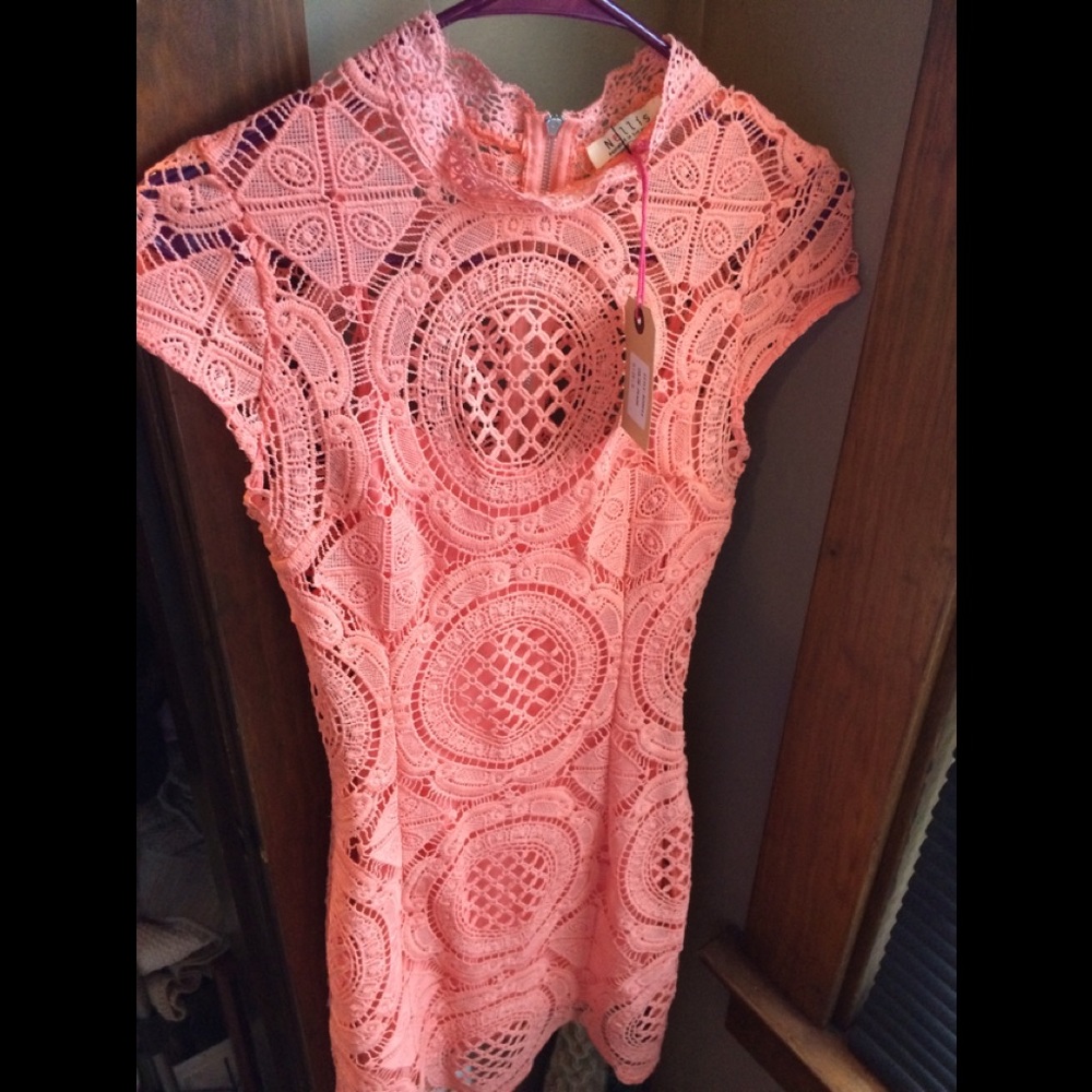 Crochet peach coral dress